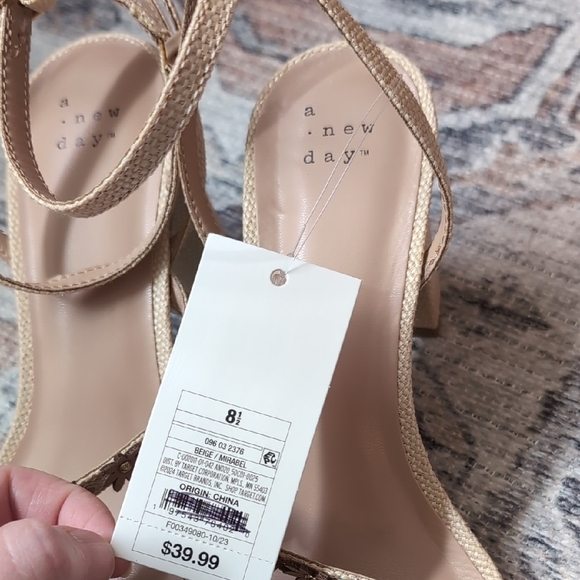 A New Day Women's Woven Tan Sandals With Flower Accented Straps - Picture 8 of 8